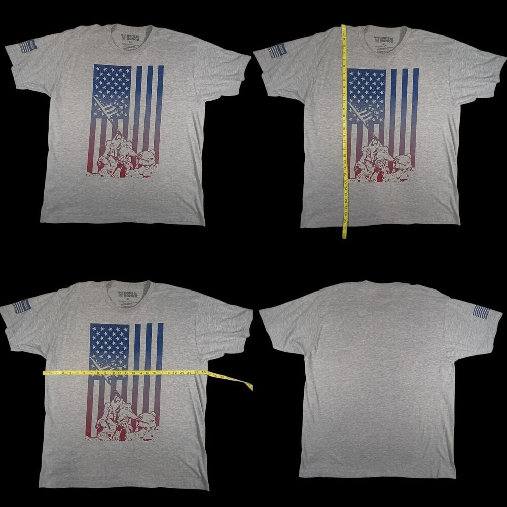 Rags of Honor Short Sleeve Red, White and Blue Flag with Iwo Jima Soldiers Sz XL